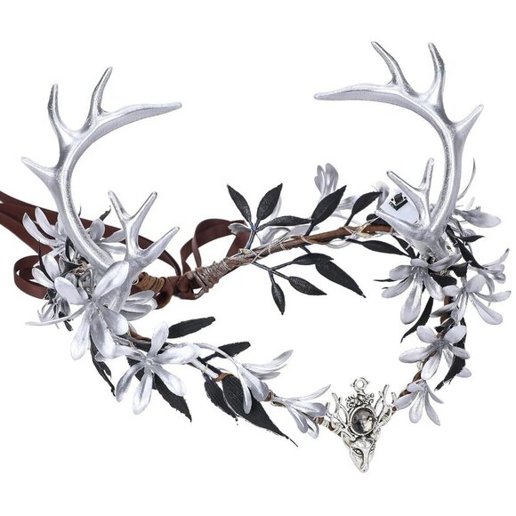 Fairy Crown Silver Antler Floral Headband for Women Renaissance and Cosplay main image 6